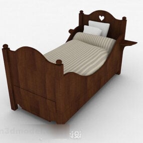 Modelo 3d de cama individual para niños marrón con estilo moderno