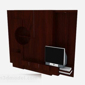 Modelo 3D de parede de fundo de TV com decoração de madeira moderna