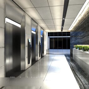 3D-Modell des Innenraums eines modernen Aufzugskorridors
