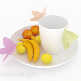 أدوات مائدة سيراميك بيضاء مع نموذج طعام ثلاثي الأبعاد