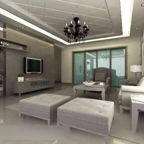Modernes, einfaches, weißes Wohnzimmer-Innenraum-3D-Modell