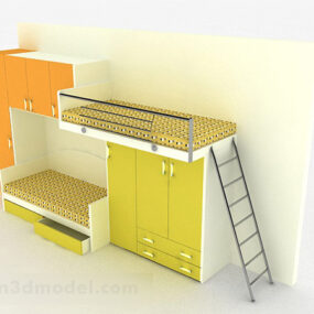 سرير خشبي بطابقين باللون الأخضر الحديث نموذج ثلاثي الأبعاد