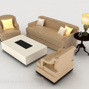 نموذج أريكة خشبية حديثة باللون البني ثلاثي الأبعاد