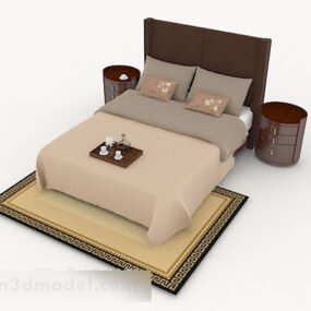 Modernes, holzbraunes Zuhause, einfaches Doppelbett, 3D-Modell