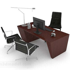 Modern Wooden Desk And Chair Set 3d model