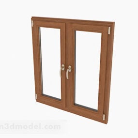 Modelo 3d de janela de batente de porta dupla de madeira moderna