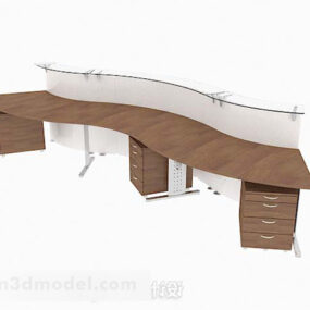 نموذج ثلاثي الأبعاد لمكتب خشبي بسيط متعدد الأشخاص