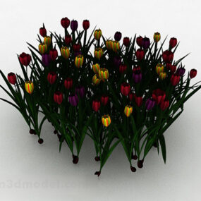Modelo 3D de planta ornamental de flores multicoloridas