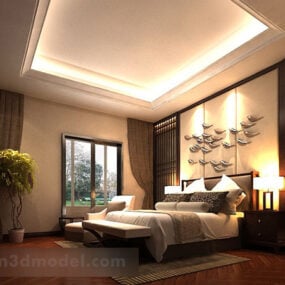 Ny kinesisk stil soveværelse interiør 3d model