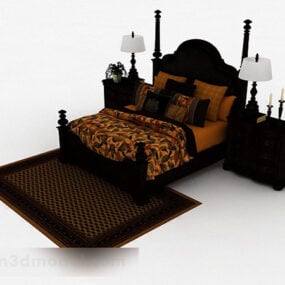 New Chinese Style Brown Double Bed Furniture 3d model