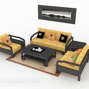 Νέο τρισδιάστατο μοντέλο οικιακού κίτρινου συνδυασμένου καναπέ σε κινέζικο στυλ