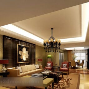 Kinesisk stil Stue Loftslysekrone Interiør 3d-model
