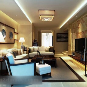 Kinesiskt vardagsrum taklampa interiör 3d-modell