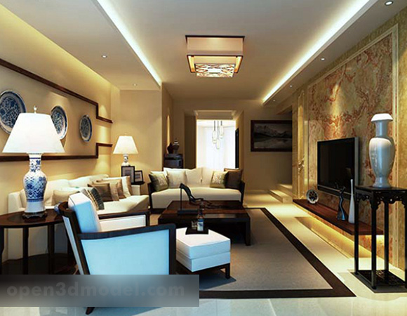 Chinese Living Room Ceiling Lamp Interior 3d Model - .Max, .Vray ...