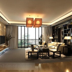 Modello 3d interno del lampadario del soggiorno in stile cinese