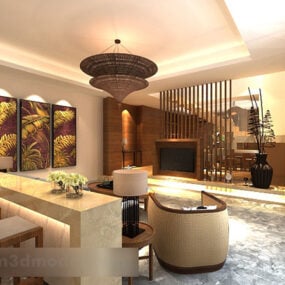 Nuevo modelo 3d interior de partición de sala de estar de estilo chino