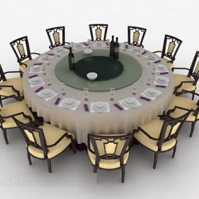 Kiinalaistyylinen pyöreä ruokapöytä ja tuoli 3d-malli