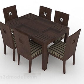 طاولة وكرسي خشبي على الطراز الآسيوي نموذج ثلاثي الأبعاد