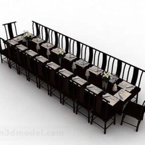 שולחן אוכל סיני ארוך מלבני דגם תלת מימד