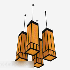 Chinese Style Yellow Shade Chandelier 3d model