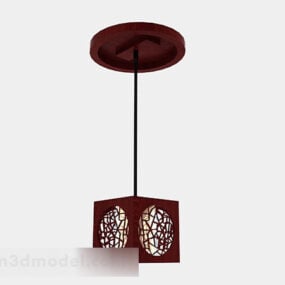 Lámpara de araña de madera tallada de estilo chino modelo 3d