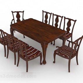 Chinese Wooden Dining Table Set 3d model
