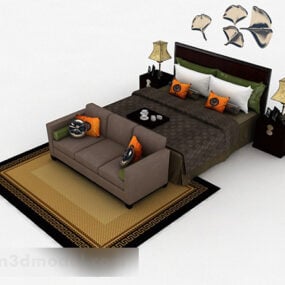 Chinese Home Double Bed 3d model