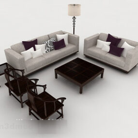 Chinese Style Home Simple Gray Sofa 3d model