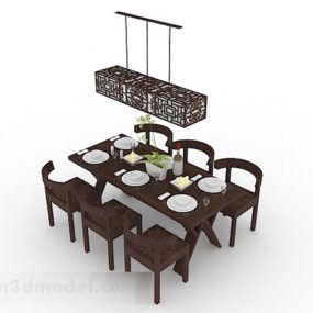 Chinese Style Wooden Dining Table Chair Set 3d model
