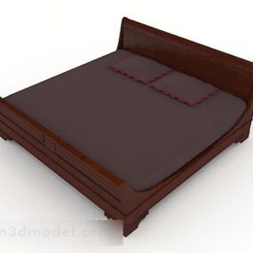 New Chinese Style Wooden Dark Double Bed 3d model