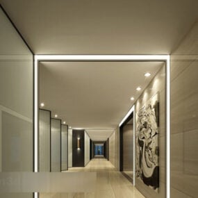 Modello 3d interno del corridoio dell'area ufficio
