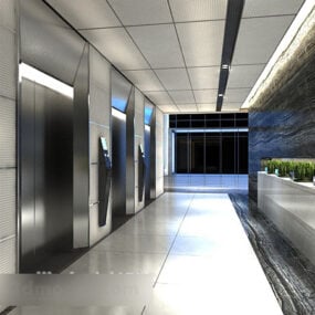 Modello 3d interno del corridoio dell'ascensore dell'area ufficio