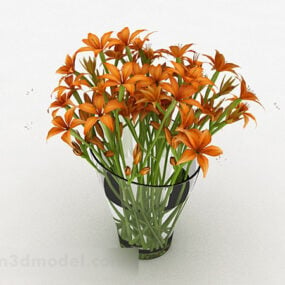 Model 3d Vas Furnitur Bunga Oranye