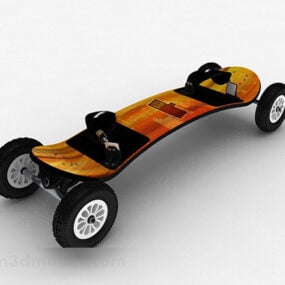Orange Four Wheel Skateboard 3d model