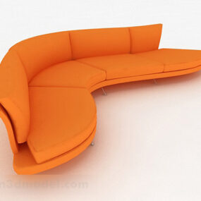 3д модель минималистского изогнутого оранжевого тканевого дивана
