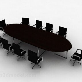 Modelo 3D de design de mesa e cadeira de conferência oval