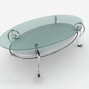 3д модель овального серого стеклянного журнального столика с мебелью