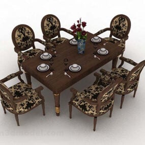 3д модель классического обеденного стола и стульев