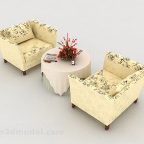 Patterned Yellow Table And Chair 3d model