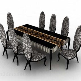 كرسي طاولة طعام لون أسود رمادي موديل ثلاثي الأبعاد