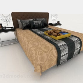 Furnitur Rumah Model 3d Tempat Tidur Ganda Coklat