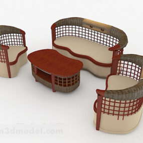 نموذج أريكة خشبية ريترو ثلاثي الأبعاد