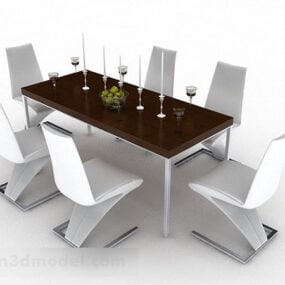 طاولة طعام منزلية بسيطة بيضاء وكرسي نموذج ثلاثي الأبعاد