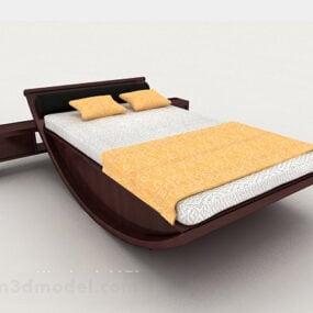Simple Wooden Brown Double Bed 3d model