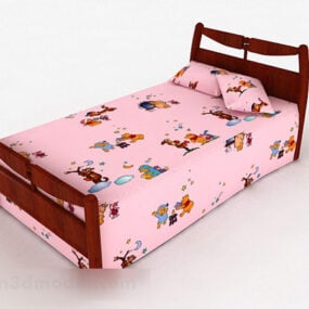 Mẫu giường trẻ em màu hồng 3d