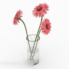 Modelo 3D de decoração de vaso de vidro com flores rosa