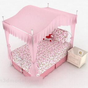 Cama individual princesa rosa modelo 3d
