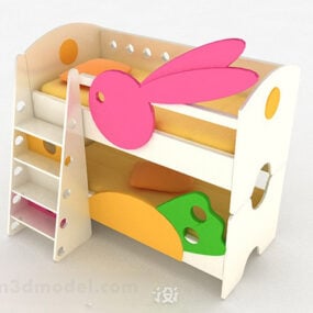سرير وردي بطابقين لطفلة نموذج ثلاثي الأبعاد