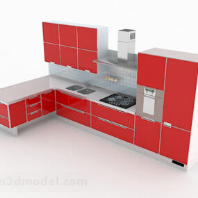 Positives rotes L-förmiges Küchen-3D-Modell