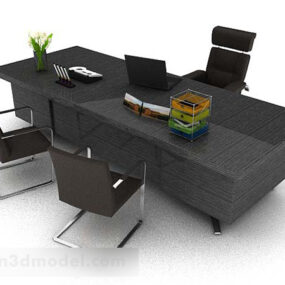 โมเดล 3 มิติโต๊ะและเก้าอี้สีดำเรียบง่ายระดับพรีเมียม
